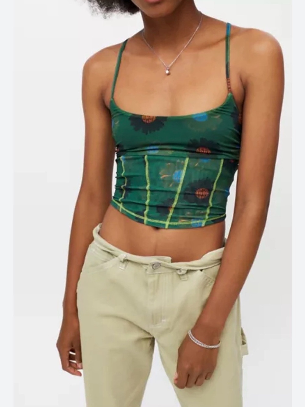 NWT! Urban Outfitters Green Floral Mesh Cami Top